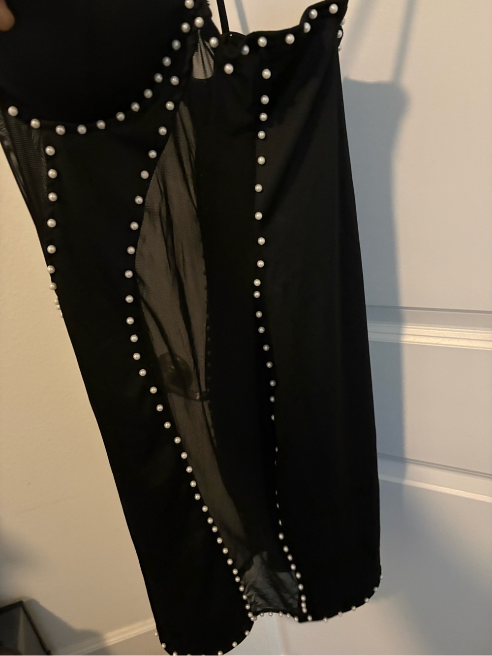 Black Studded Bodycon Dress w/Spaghetti Straps & mesh sides sz XL(run small) - Picture 3 of 6